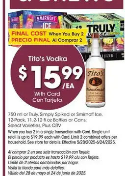Ralphs Tito's Vodka offer