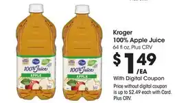 Ralphs Kroger 100% Apple Juice offer