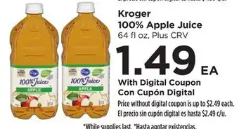Food 4 Less Kroger 100% Apple Juice offer