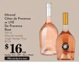Pavilions Miraval Côtes de Provence or LVE De Provence Rosé offer