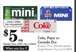 Pavilions Coke, Pepsi or Canada Dry offer
