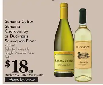 Pavilions Sonoma-Cutrer Sonoma Chardonnay or Duckhorn Sauvignon Blanc offer
