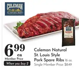Pavilions Coleman Natural St. Louis Style Pork Spare Ribs offer