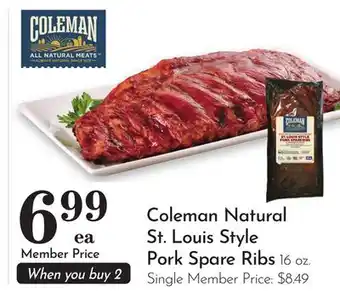 Pavilions Coleman Natural St. Louis Style Pork Spare Ribs offer