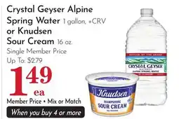 Pavilions Crystal Geyser Alpine Spring Water 1 gallon, + CRV or Knudsen Sour Cream 16 oz offer