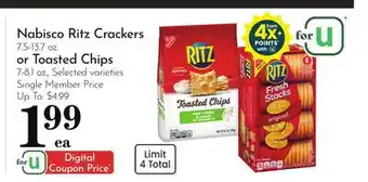 Pavilions Nabisco Ritz Crackers 7.5-13.7 oz. or Toasted Chips 7-8.1 oz offer