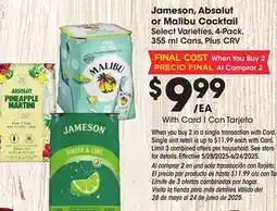 Ralphs Jameson, Absolut or Malibu Cocktail offer