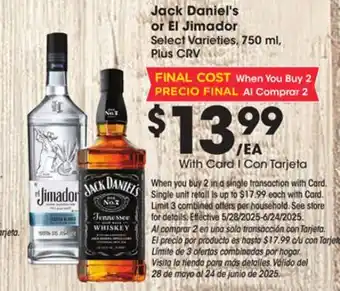 Ralphs Jack Daniel's or El Jimador offer