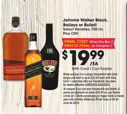 Ralphs Johnnie Walker Black, Baileys or Bulleit offer
