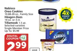 Vons Nabisco Oreo Cookies 10.68-20 oz., Family Size Häagen-Dazs 14 oz. or 3 ct. Tillamook 1.5 qt offer