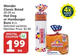 Vons Wonder Classic Bread 20-24 oz. Hot Dog or Hamburger Buns 8 ct offer