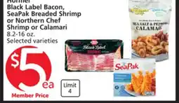 Vons Hormel Black Label Bacon, SeaPak Breaded Shrimp or Northern Chef Shrimp or Calamari offer