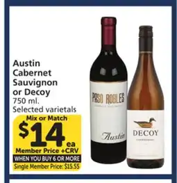 Vons Austin Cabernet Sauvignon or Decoy offer