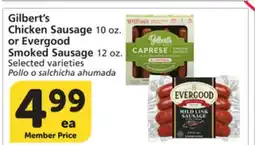 Vons Gilbert's Chicken Sausage 10 oz. or Evergood Smoked Sausage 12 oz offer