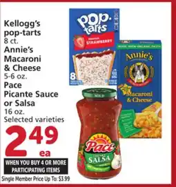 Vons Kellogg's pop-tarts 8 ct. Annie's Macaroni & Cheese 5-6 oz. Pace Picante Sauce or Salsa 16 oz offer