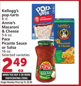 Vons Kellogg's pop-tarts 8 ct. Annie's Macaroni & Cheese 5-6 oz. Pace Picante Sauce or Salsa 16 oz offer