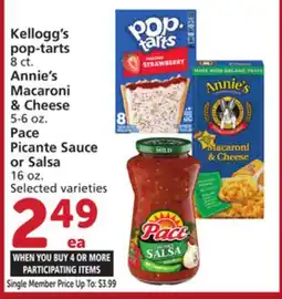 Albertsons Kellogg's pop-tarts 8 ct. Annie's Macaroni & Cheese 5-6 oz. Pace Picante Sauce or Salsa 16 oz offer