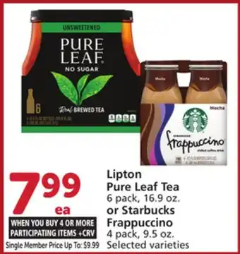 Albertsons Lipton Pure Leaf Tea 6 pack, 16.9 oz. or Starbucks Frappuccino 4 pack, 9.5 oz offer