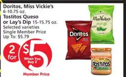 Albertsons Doritos, Miss Vickie's 6-10.75 oz. Tostitos Queso or Lay's Dip 15-15.75 oz offer