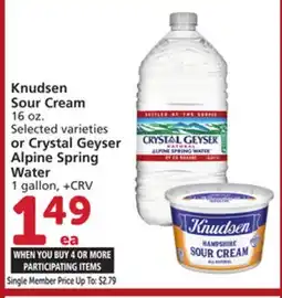 Albertsons Knudsen Sour Cream 16 oz. Selected varieties or Crystal Geyser Alpine Spring Water 1 gallon offer