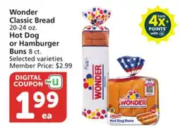 Albertsons Wonder Classic Bread 20-24 oz. Hot Dog or Hamburger Buns 8 ct offer