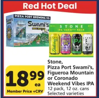 Albertsons Stone, Pizza Port Swami's, Figueroa Mountain or Coronado Weekend Vibes IPA offer