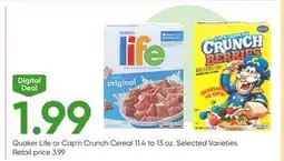 Stater Bros Quaker Life or Cap'n Crunch Cereal offer