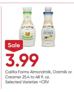 Stater Bros Califia Farms Almondmilk, Oatmilk or Creamer offer