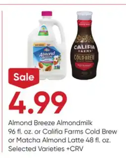Stater Bros Almond Breeze Almondmilk 96 fl. oz. or Califia Farms Cold Brew or Matcha Almond Latte 48 fl. oz offer