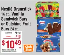 Smart & Final Nestlé Drumstick 16 ct., Vanilla Sandwich Bars or Outshine Fruit Bars 24 ct offer