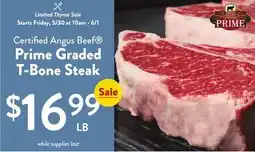 Fresh Thyme Certified Angus Beef Prime Graded T-Bone Steak offer
