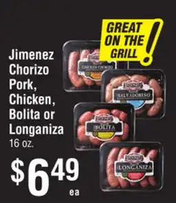Smart & Final Jimenez Chorizo Pork, Chicken, Bolita or Longaniza offer