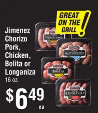 Smart & Final Jimenez Chorizo Pork, Chicken, Bolita or Longaniza offer