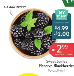 Fresh Thyme Sweet Jumbo Reserve Blackberries offer