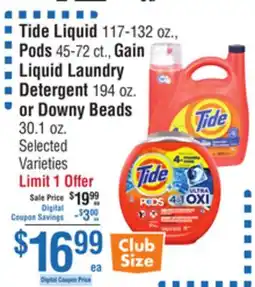 Smart & Final Tide Liquid, Pods, Gain Liquid Laundry Detergent or Downy Beads offer