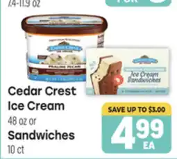 Tony’s Fresh Market Cedar Crest Ice Cream 48 oz or Sandwiches 10 ct offer