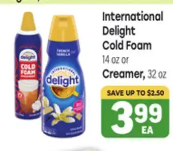 Tony’s Fresh Market International Delight Cold Foam 14 oz or Creamer, 32 oz offer