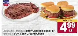 Tony’s Fresh Market USDA Choice Family Pack Beef Charcoal Steak or Jumbo Pack 80% Lean Ground Chuck offer