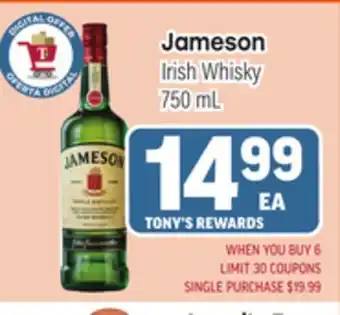 Tony’s Fresh Market Jameson Irish Whisky offer
