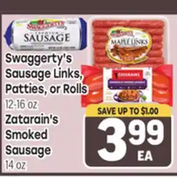 Tony’s Fresh Market Swaggerty's Sausage Links, Patties, or Rolls, 12-16 oz Zatarain's Smoked Sausage, 14 oz offer