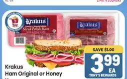Tony’s Fresh Market Krakus Ham Original or Honey Ham offer