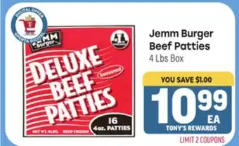 Tony’s Fresh Market Jemm Burger Beef Patties offer