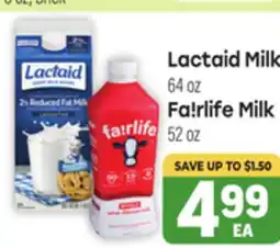 Tony’s Fresh Market Lactaid Milk 64 oz, Fa!rlife Milk 52 oz offer