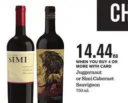 Mariano's Juggernaut or Simi Cabernet Sauvignon offer