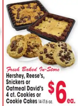 Jewel-Osco Hershey, Reese's, Snickers or Oatmeal David's 4 ct. Cookies or Cookie Cakes offer