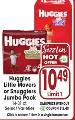 Jewel-Osco Huggies Little Movers or Snugglers Jumbo Pack offer