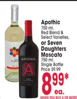 Jewel-Osco Apothic 750 ml. Red Blend & Select Varieties, or Seven Daughters Moscato 750 ml offer