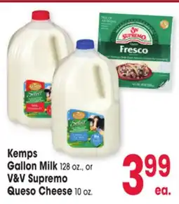 Jewel-Osco Kemps Gallon Milk 128 oz., or V&V Supremo Queso Cheese 10 oz offer