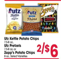 Jewel-Osco Utz Kettle Potato Chips 7.5-8 oz., Utz Pretzels 7.5-8 oz. or Zapp's Potato Chips 8 oz offer