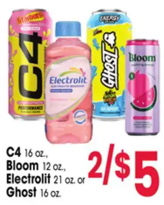 Jewel-Osco C4 16 oz., Bloom 12 oz., Electrolit 21 oz. or Ghost 16 oz offer